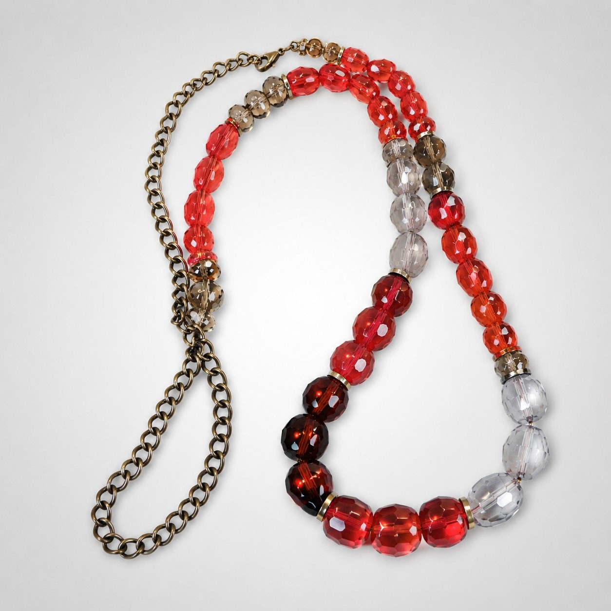 Red Black Long Statement Necklace Faceted Lucite Beaded Colorful 34″ rd01-15