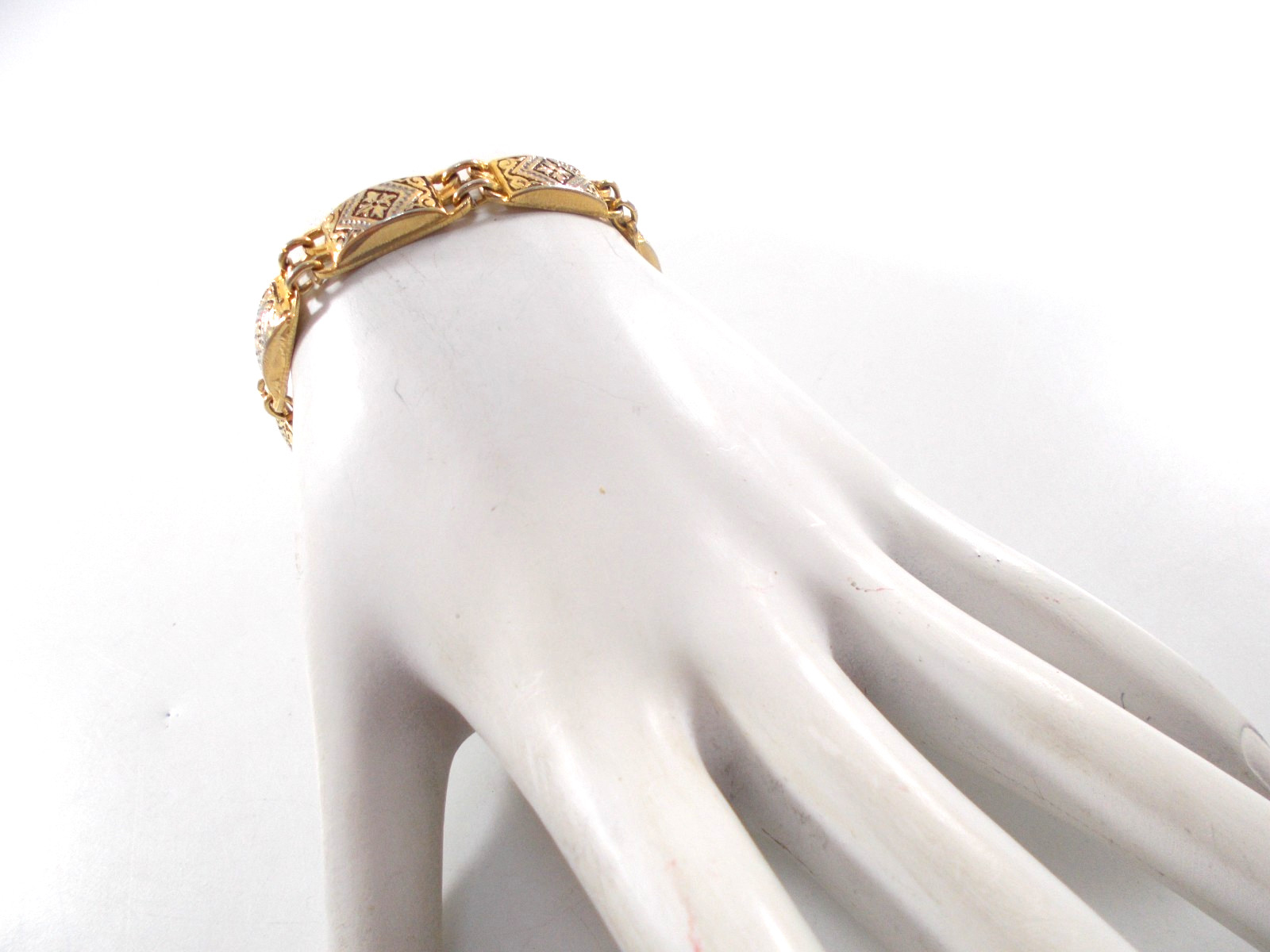 Gold Tone Damascene Style Panel Bracelet Free Shipping