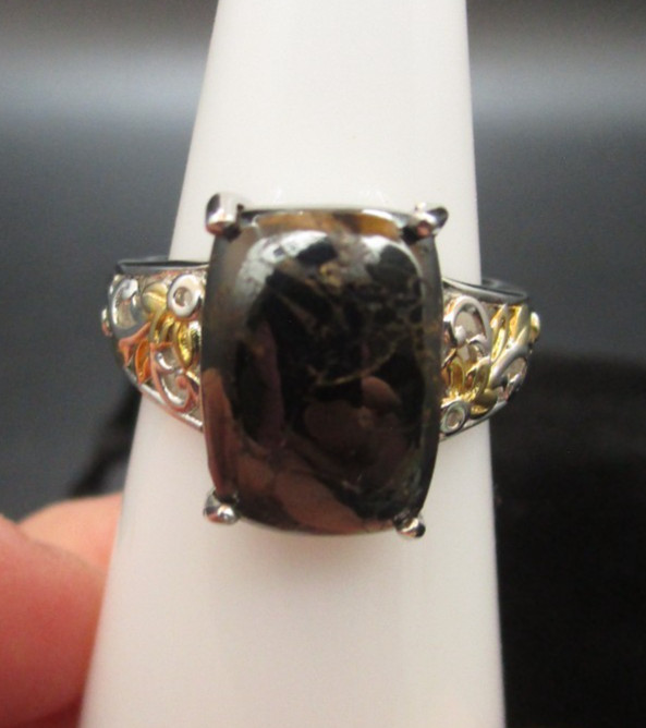 STS Karis Silver Shungite Matrix Ring Gold & Silver Tone Over Brass, Size 8