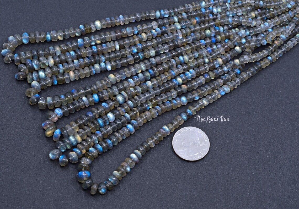 4.5mm-8mm Blue Flash Labradorite Smooth Rondelle Bead 16″ Strand