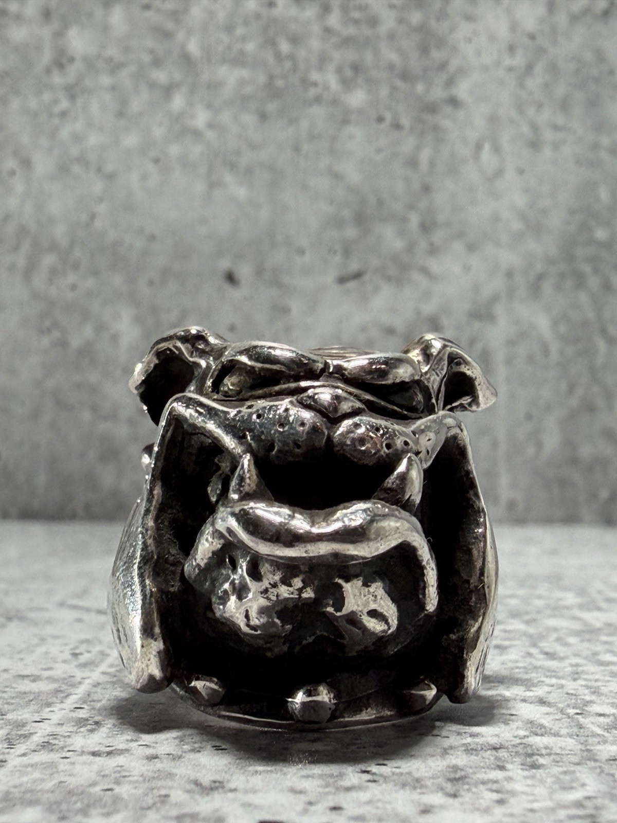VINTAGE CRAZY PIG DESIGNS Sterling Silver BULLDOG Ring 40g London Hallmarked JAS