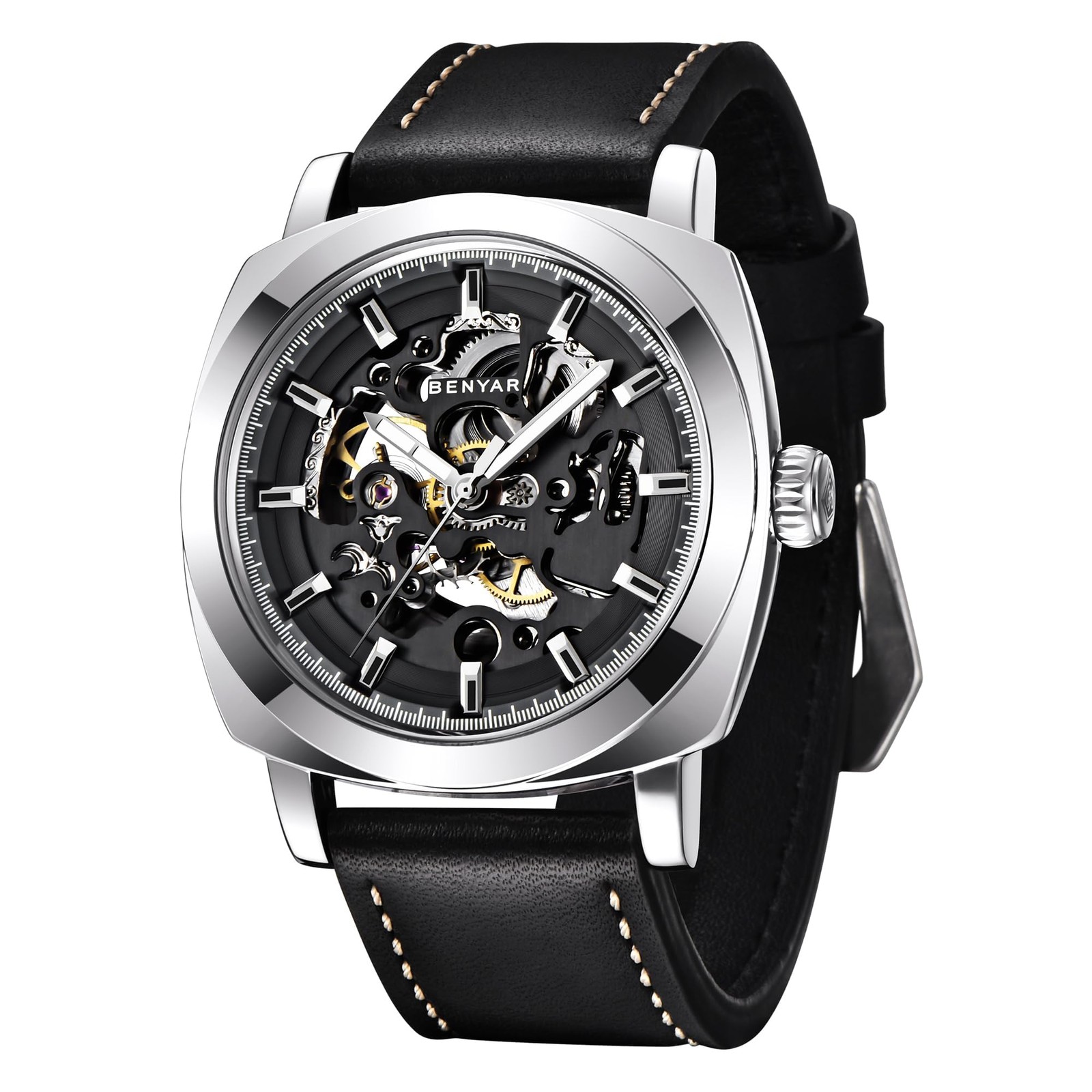 Automatic Watches for Men | Skeleton Mechanical Leather Strap Mens Watch | 45…