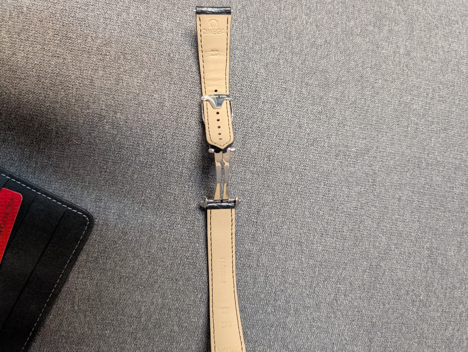 OMEGA Black Leather 20mm x 16mm 98000008 Watch Band Strap Genuine 94521613 Clasp