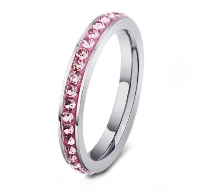 Stunning Stainless Steel Light Pink Zircon Inlay Eternity Band Ring Size 11