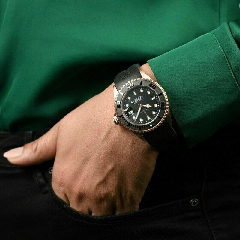 Steinhart Ocean One PINK GOLD Black Silicone Automatic Swiss Dive Watch 103-0893