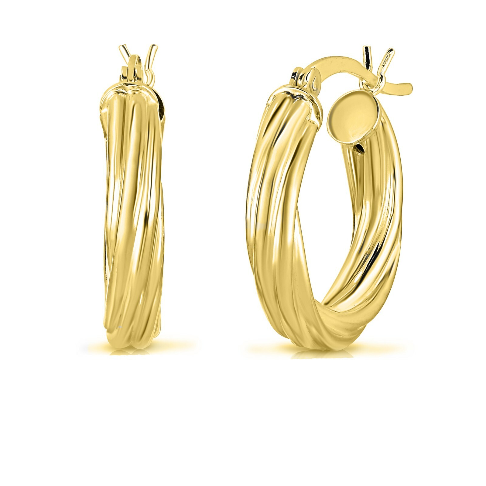 925 Sterling Silver 14K Yellow Gold Plated Twisted Hoops Hoop Earrings Gift- 20m