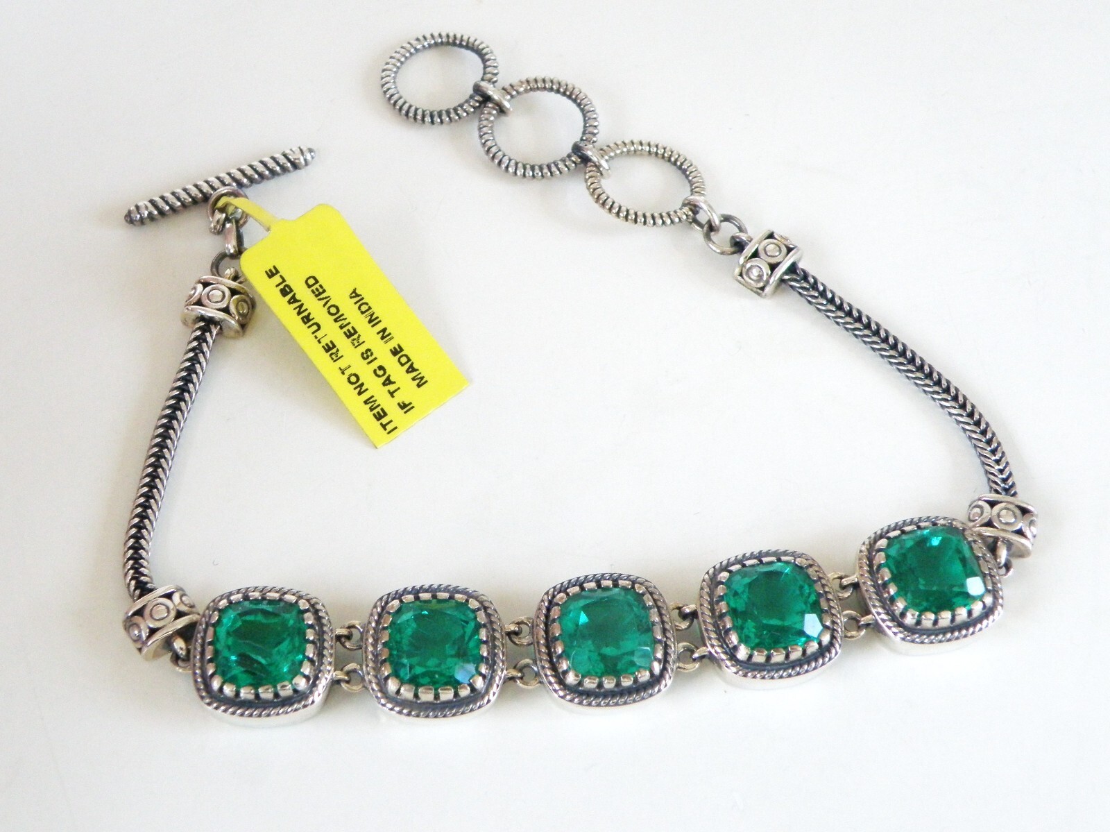 Sterling Silver 925 Green Fluorite Gemstone Tennis Station Bracelet