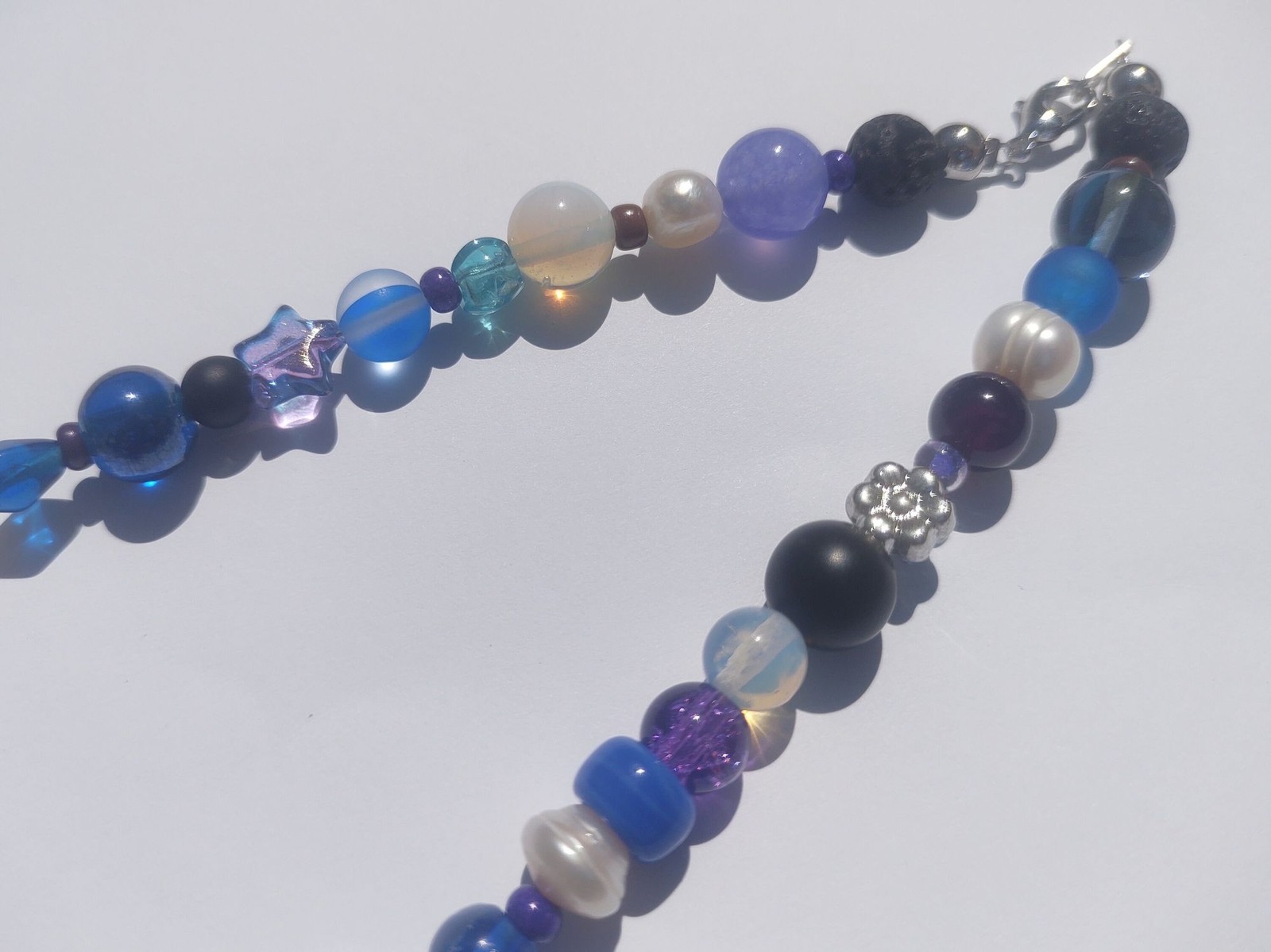 Blue and Purple Guitar Ceramic and Glass Bead Handmade Necklace
