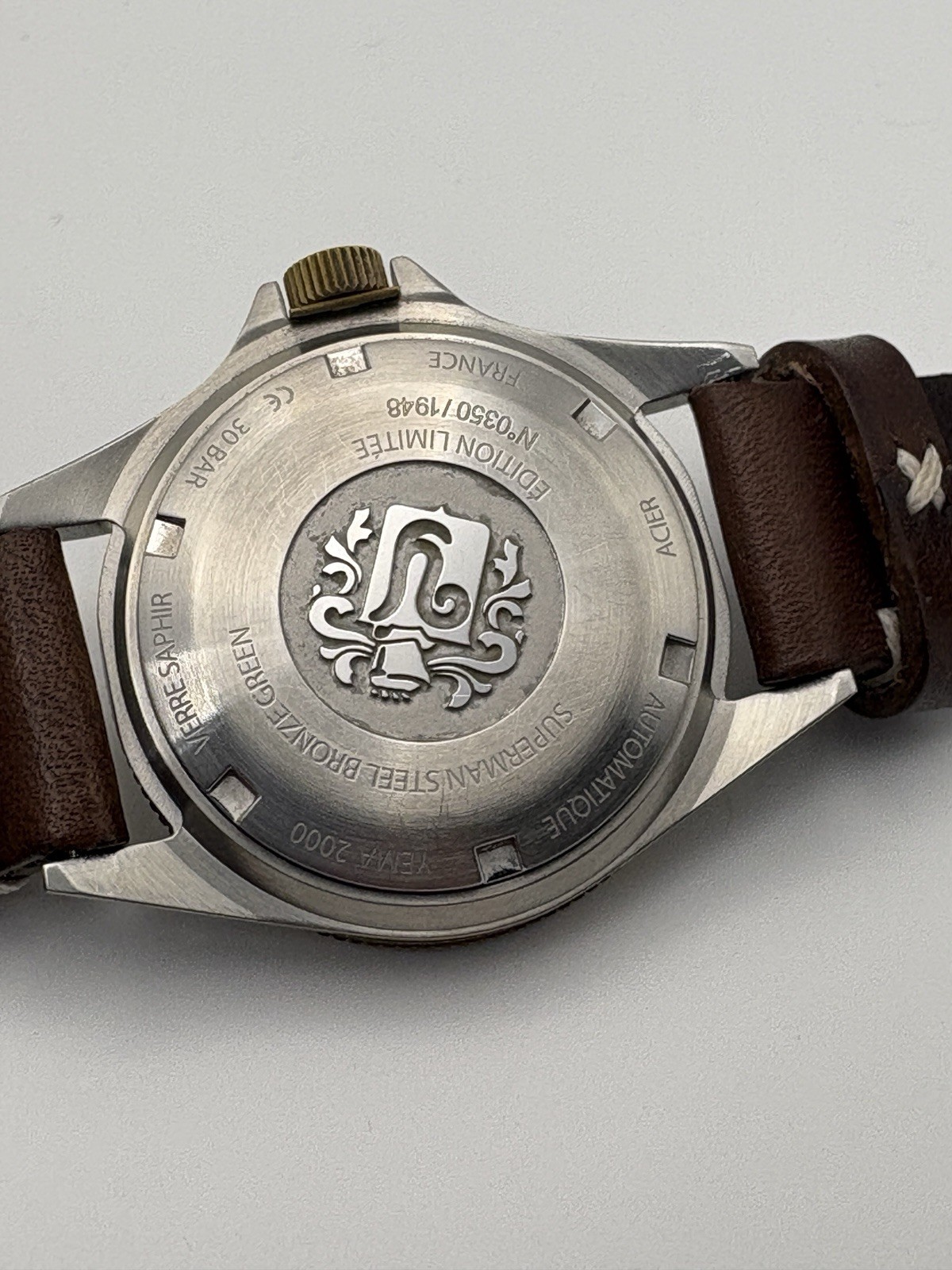 YEMA Superman Bronze Steel Limited Edition Watch with Leather Strap