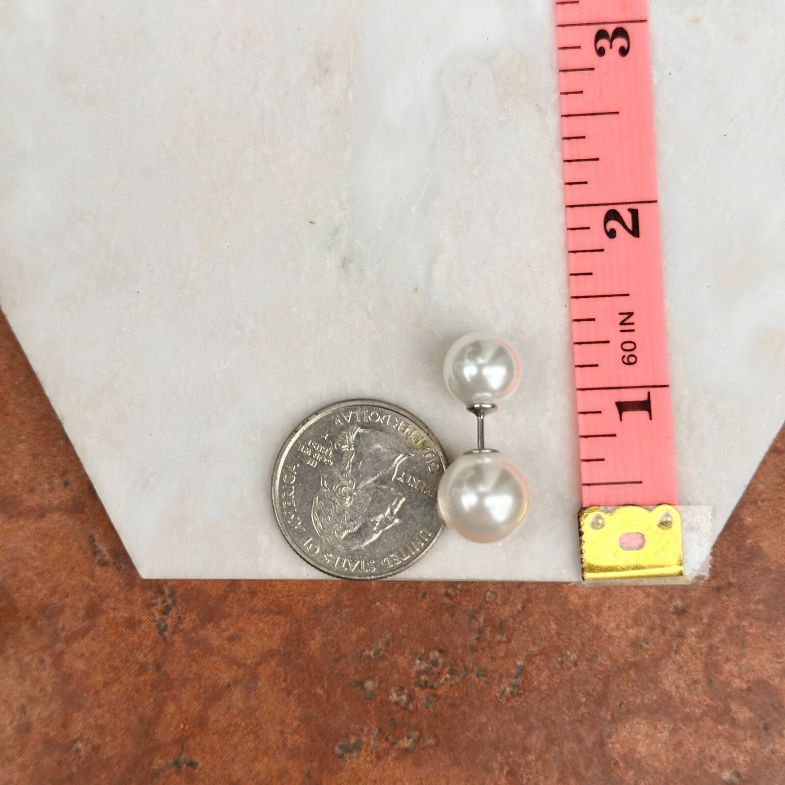 Sterling Silver Double-Ended White Double Pearl Ball Stud Earrings NEW