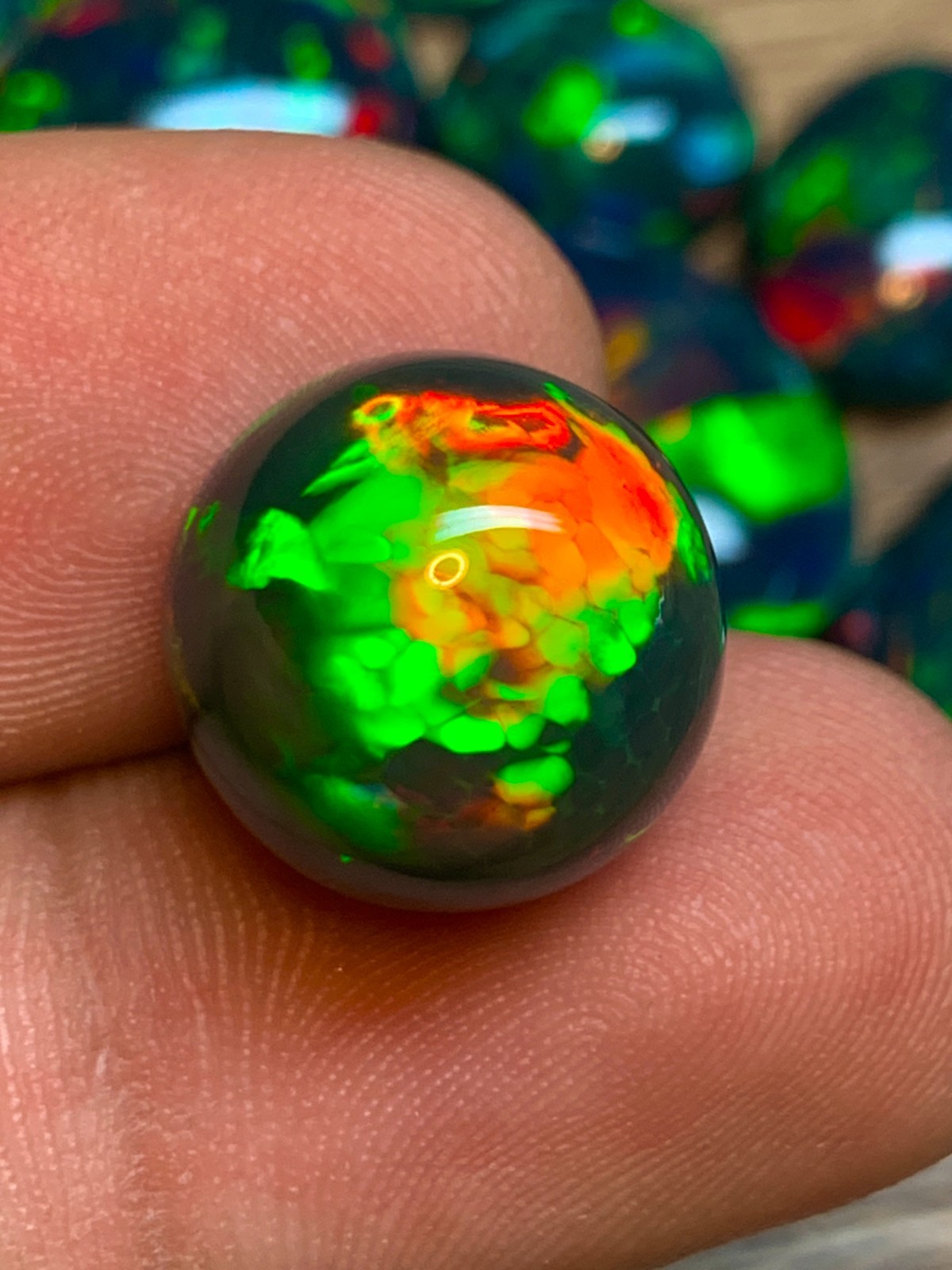 Ethiopian Opal Gemstone 9.65 Carat Round Cabochon Honeycomb Black Welo Opal Gem
