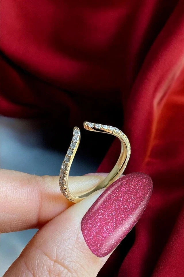 1.00Ct Lab Created Moissanite V shape Wedding Band Ring 14K Yellow Gold Plated