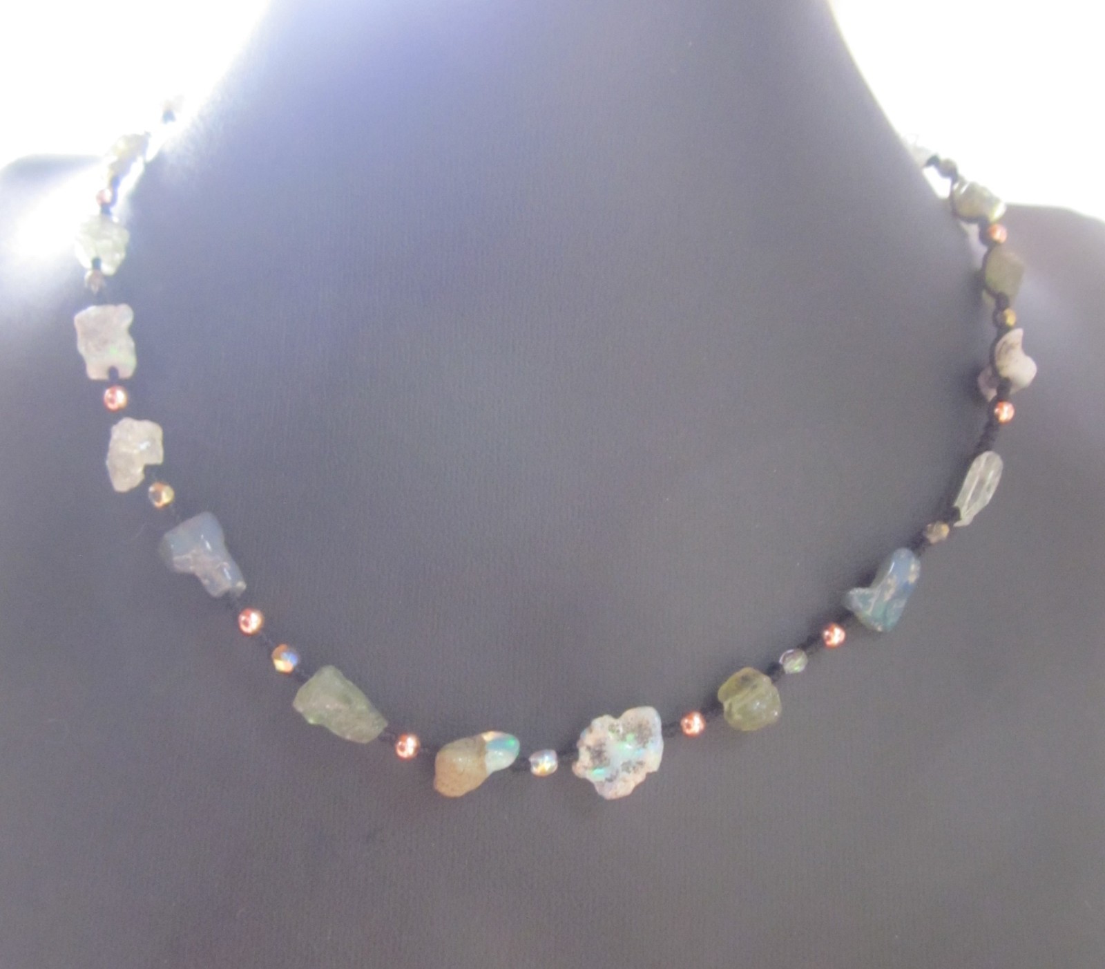 Necklace Black Ethiopian Fire Welo Opal Apatite Aquamarine Copper Raw Heals GIFT