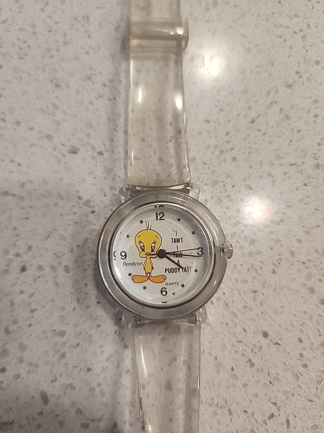 Vintage Armitron Women’s Watch 2200/154 Clear Band Tweety Looney Tunes