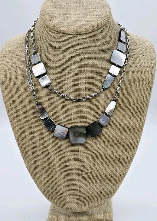 Kenneth Cole Necklace Silver tone Faux Abalone Pearlized 37 in