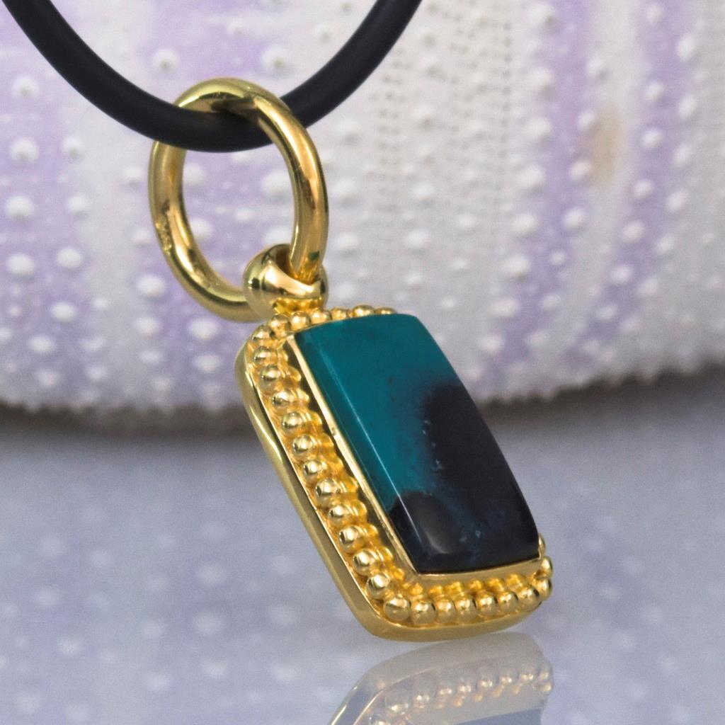 Granulation Pendant Gold Vermeil Sterling Gem Silica Chrysocolla Cabochon 3.97 g