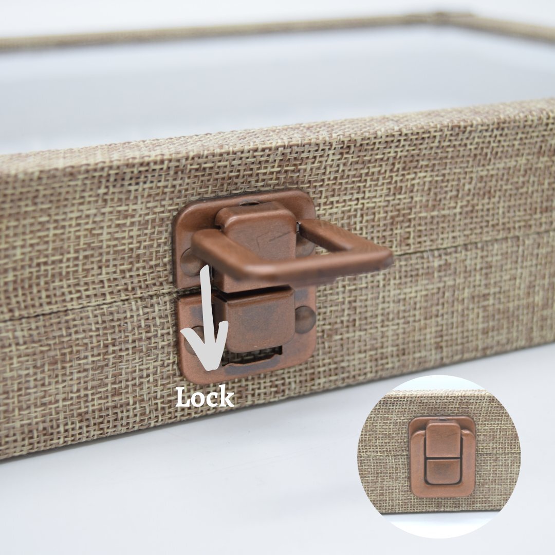 Novel Box Glass Top Burlap Clasp Jewelry Gem Display Case With Gem Jar Insert