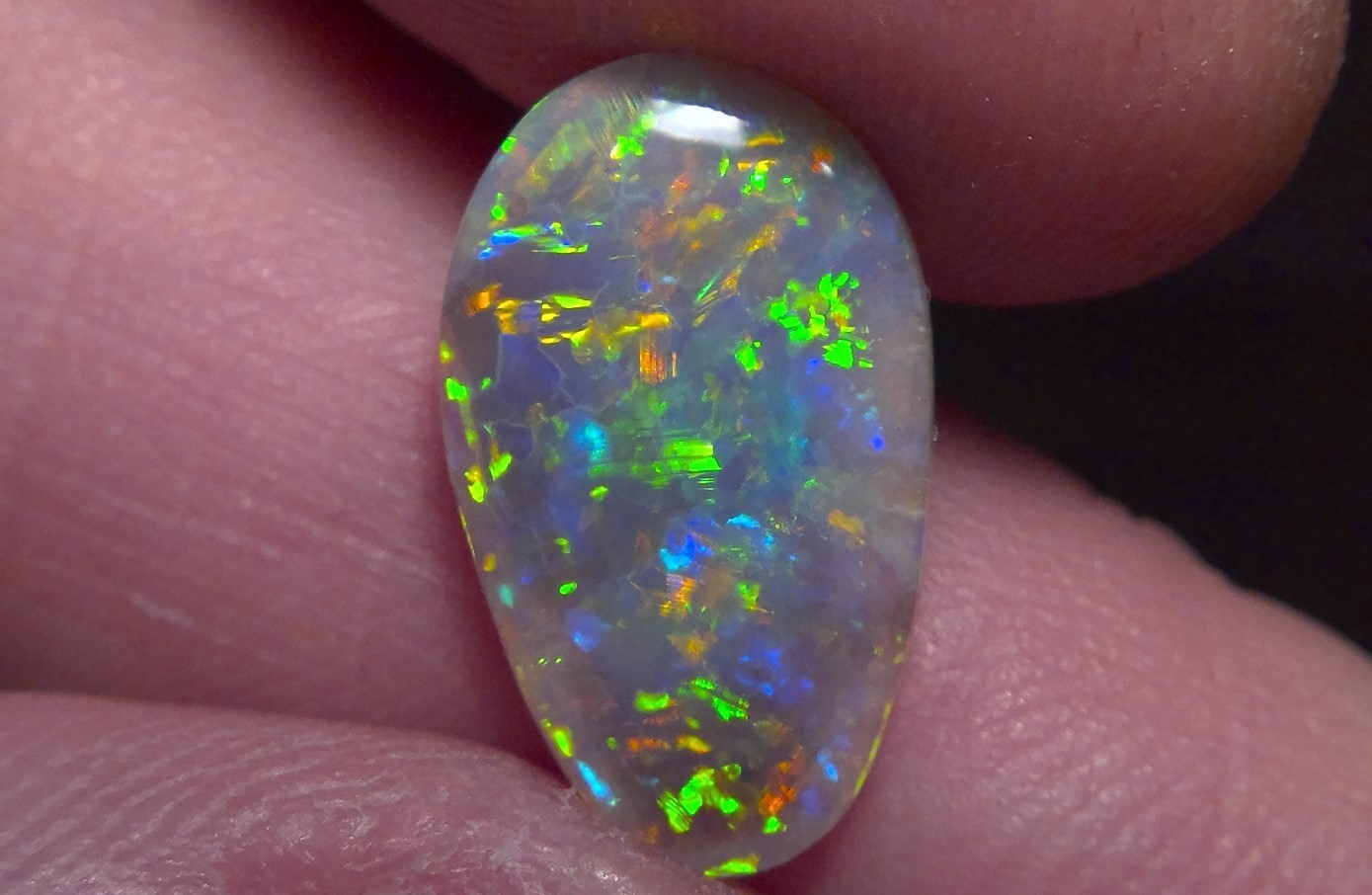 2.25cts Solid Lightning Ridge semi-black opal, stunning Rainbow fire + video