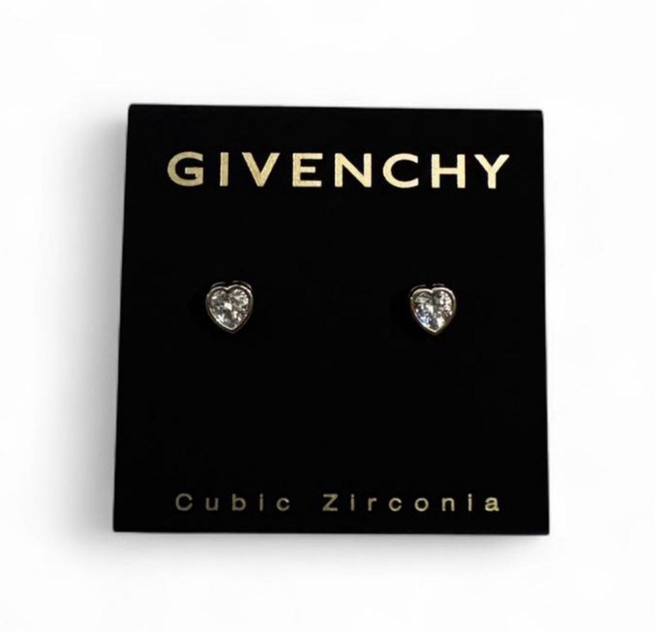 Givenchy Heart Stud Earrings Gold Tone Cubic Zirconia