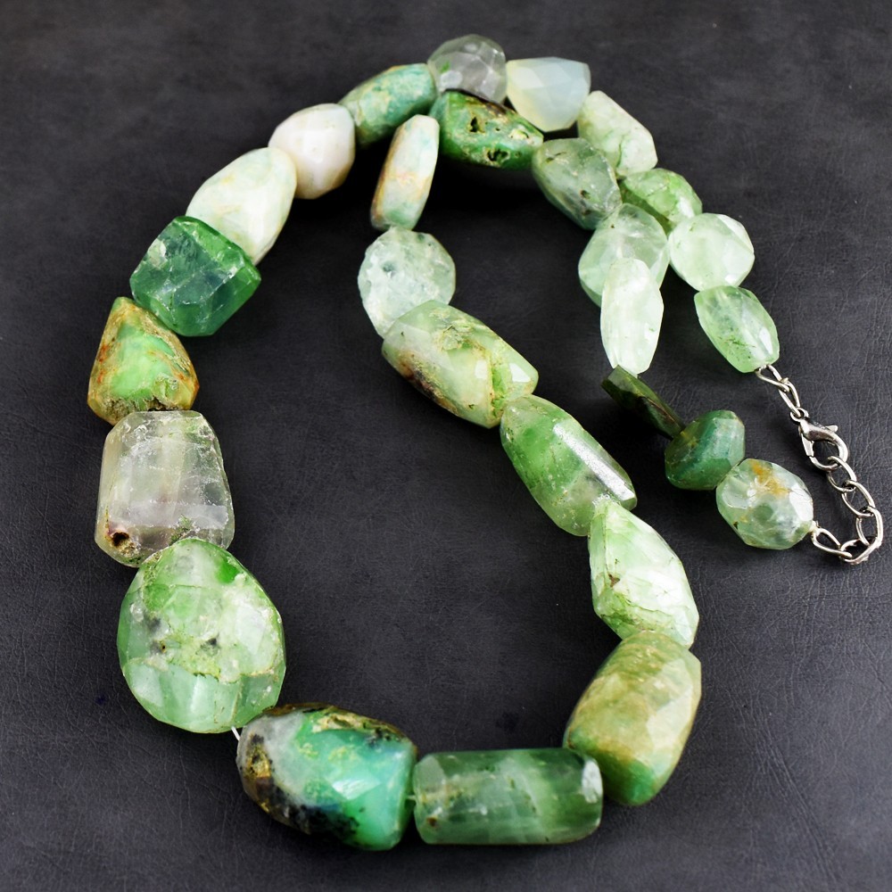 Faceted Green Fluorite &Chrysoprase 909 Cts Beaded Beautiful Necklace VK 33 E703