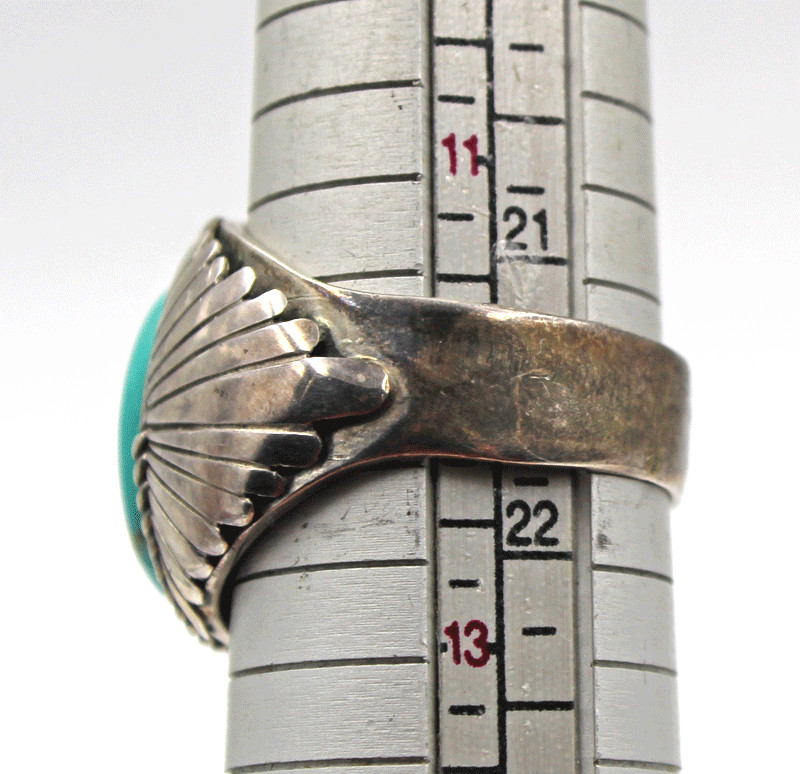 Native American Sterling Silver & Turquoise Signed M BIG Heavy Ring 14.9g Sz 12