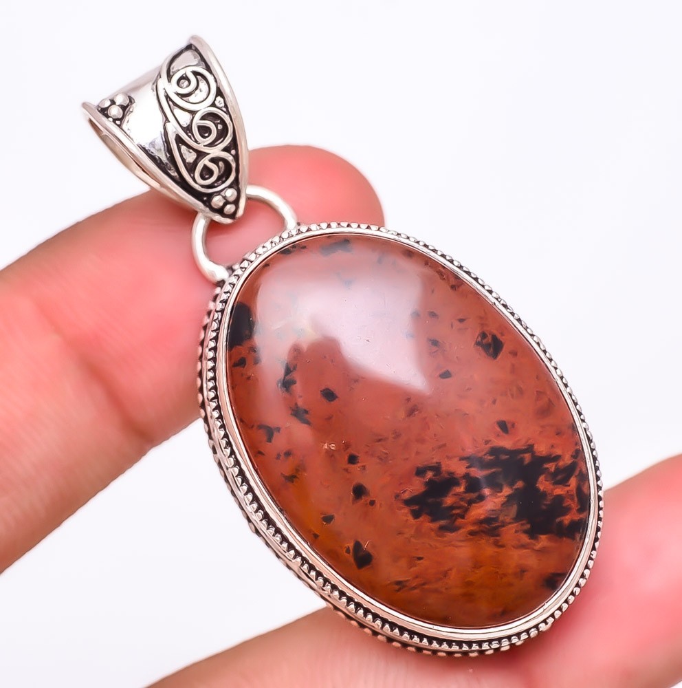 Natural Mahogany Obsidian Gemstone 925 Silver Plated Jewelry Pendant 2.0″ M448