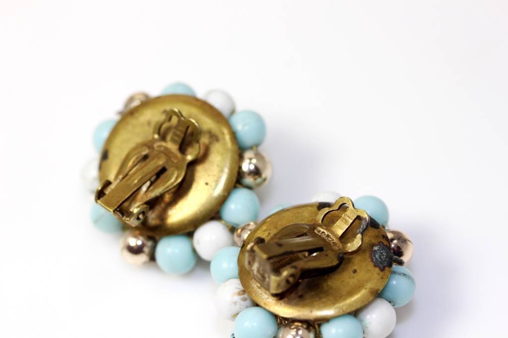 Vintage Blue, White Silver & Gold Japan Necklace & Earrings Set 48″ – 6909