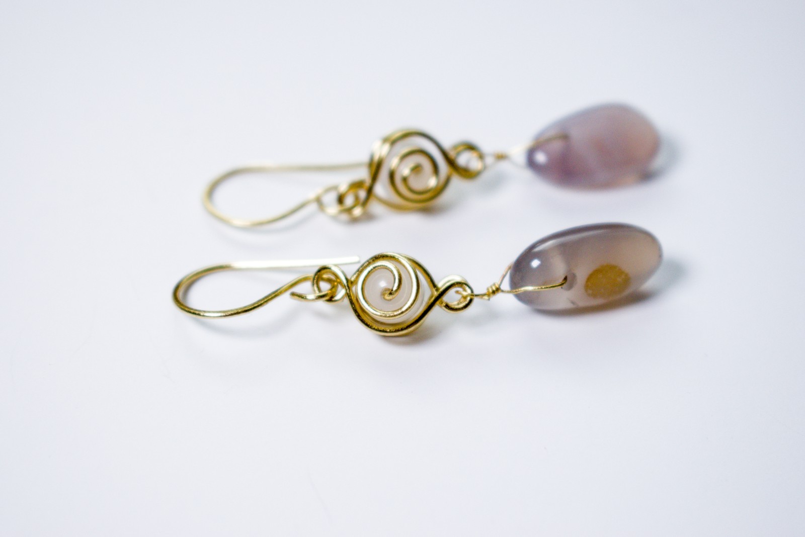 Swirl Brass Earrings with Agate Beads
