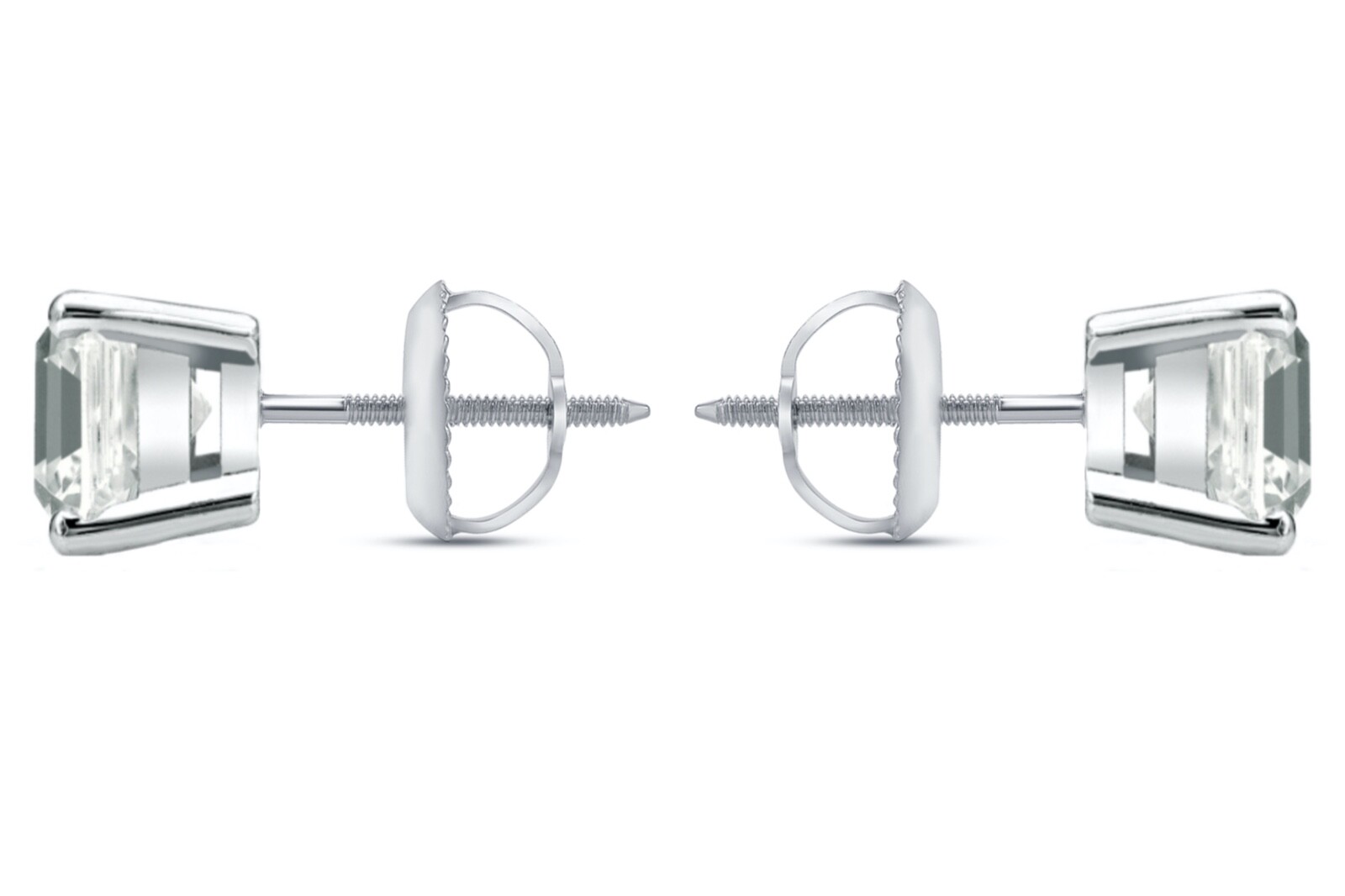 1.25 Ct Asscher Created Diamond Earrings Studs Real 950 Platinum Basket Screw