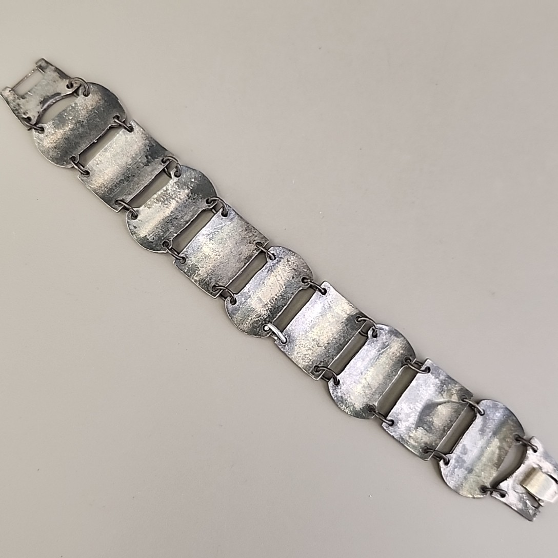 Vintage Columbian Panel Bracelet 800 Silver Tiki Peru 6.75″