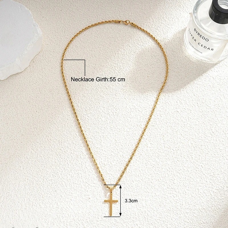 Men’s Silver & Gold Rope Chain Necklace Cross Pendant Stainless Steel Jewelry