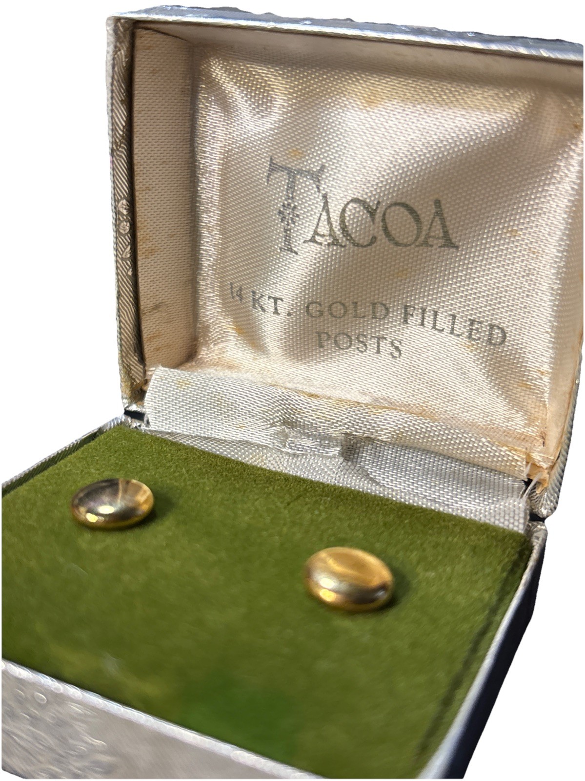 Tacoa Vintage 14 Karat Gold Filled 5mm Flat Round Stud Earrings In Box Check Pic
