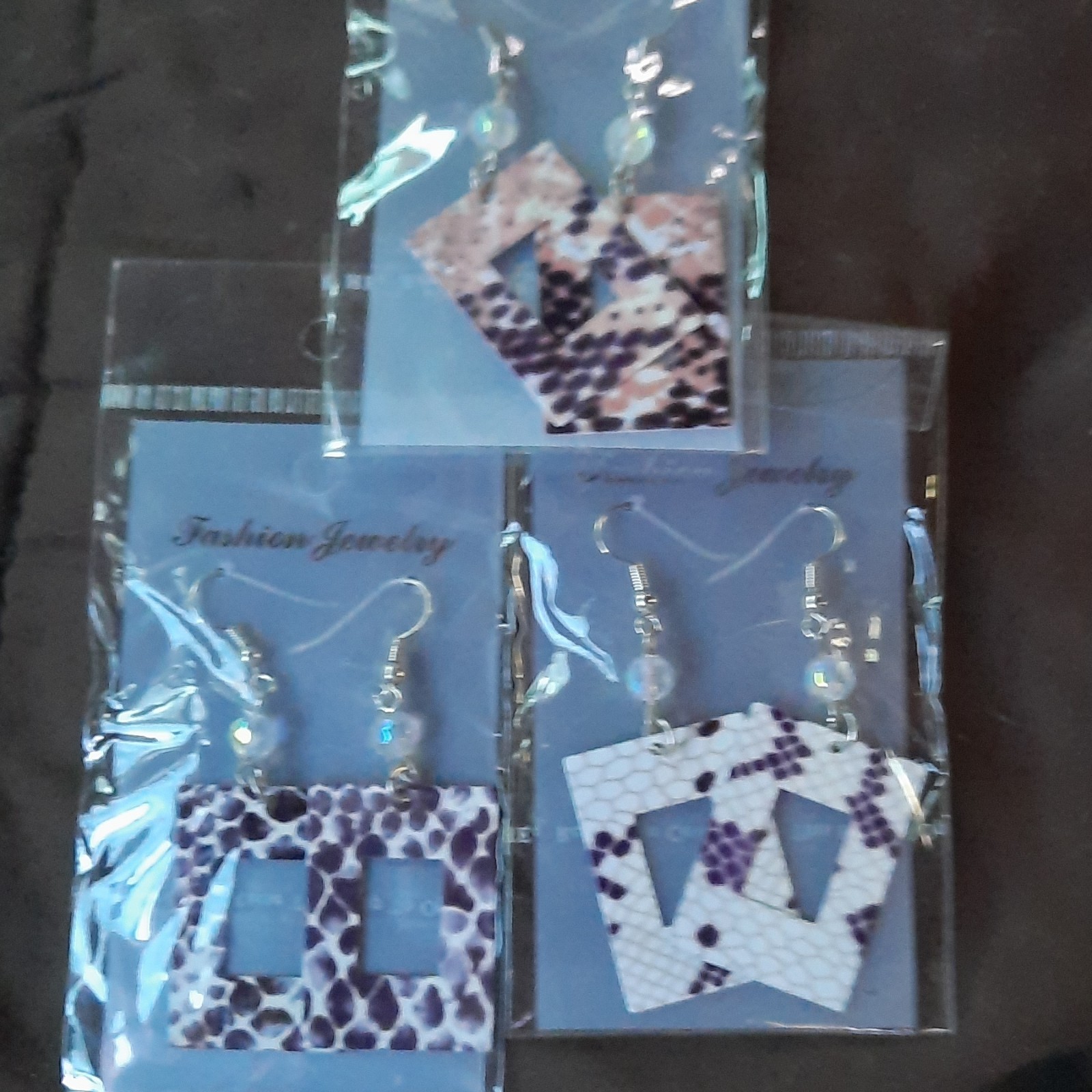 Fashion Dangle Hook Earrings Purple White Plastic Square Cutout Drop Lot