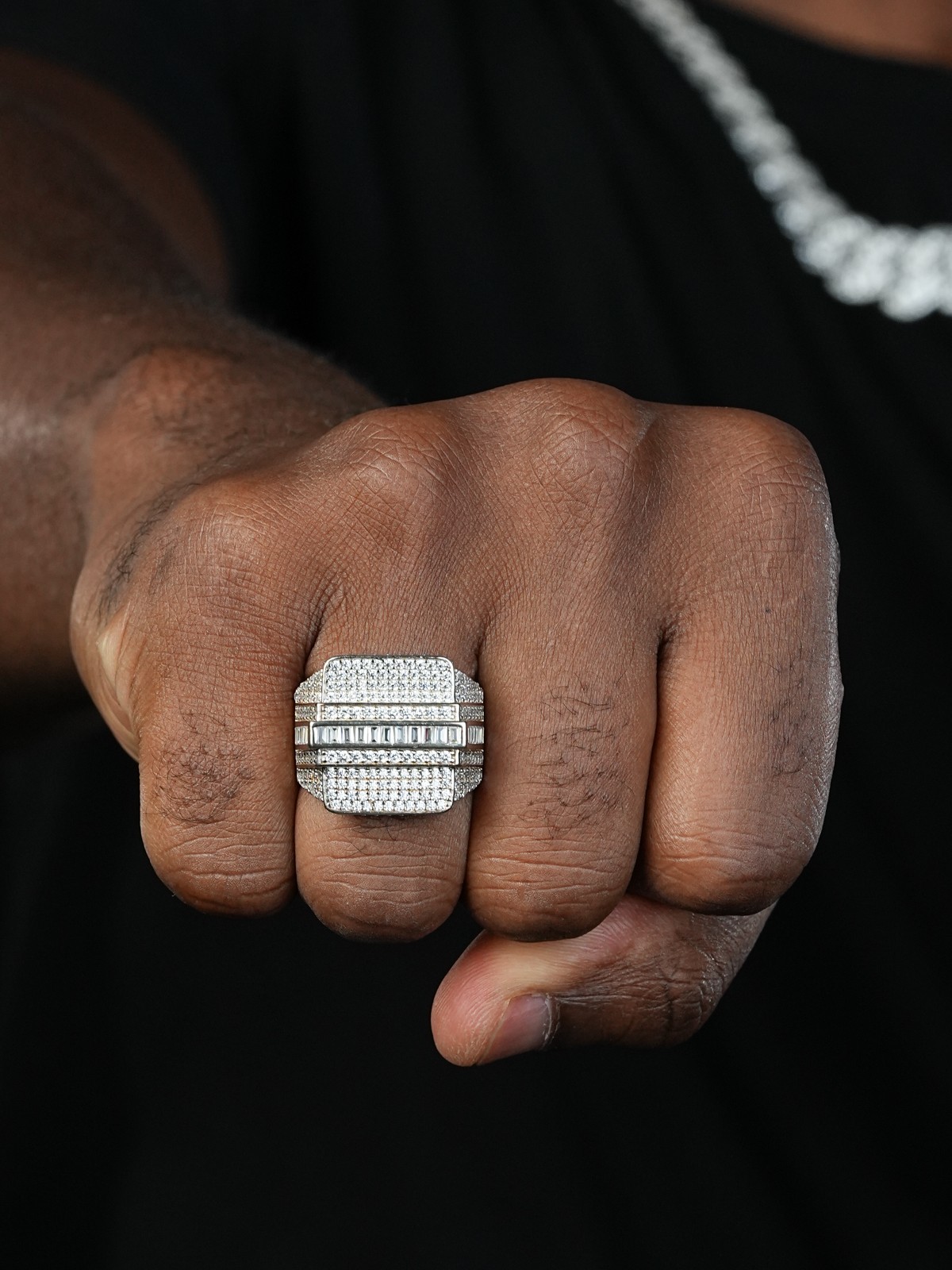 Men’s Hip Hop REAL ICY Solid 925 Silver 5ct Baguette CZ Pinky RING 14k Gold