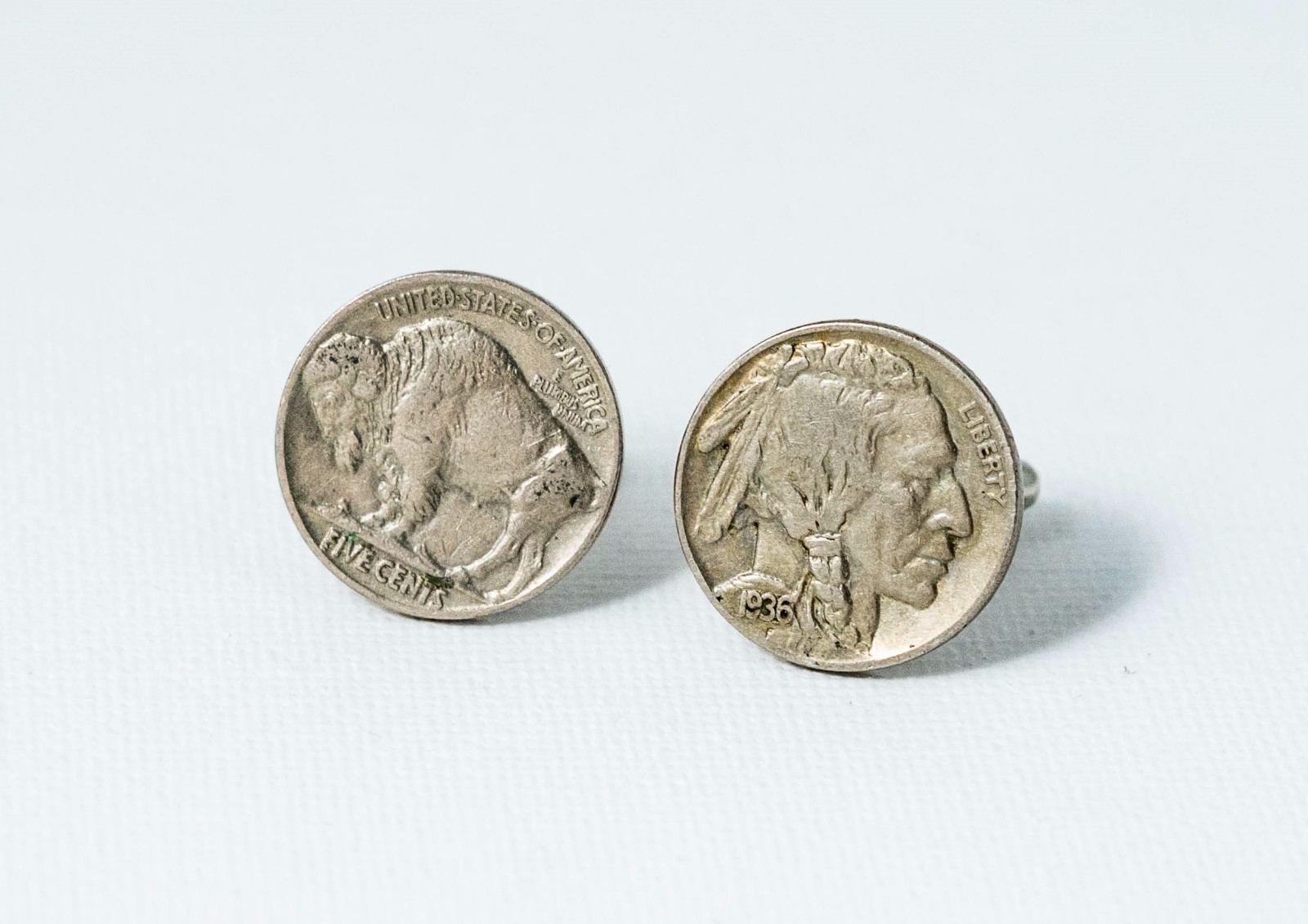 Buffalo and Indian Head Nickel Coin Cufflinks–Bison Money American Jewelry