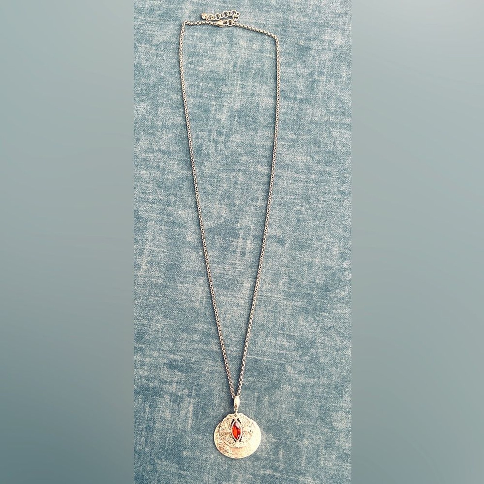 Brighton Rouge Lace Silver Plate Pendant Necklace w Red Navette Crystal