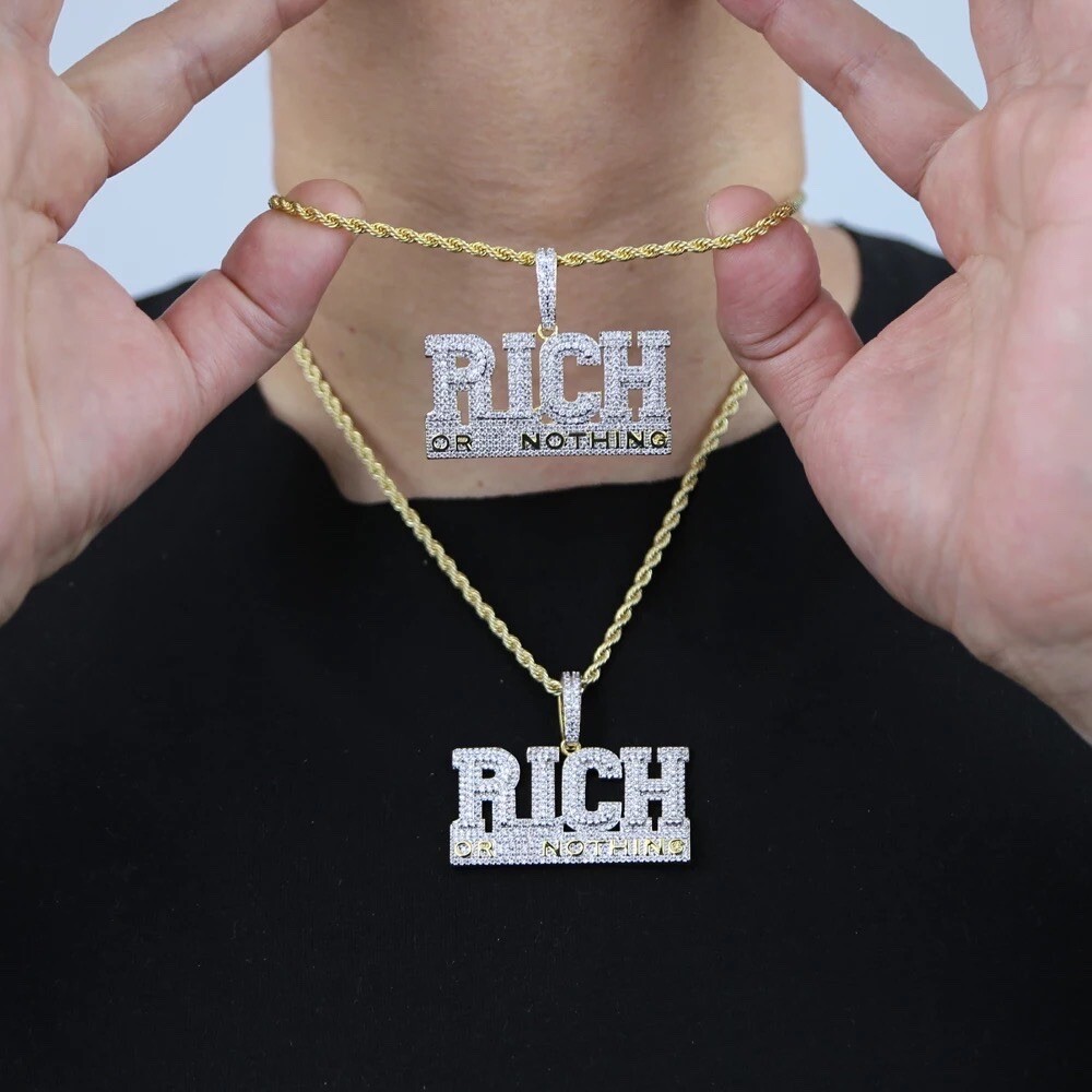 Rich Or Nothing Hip Hop Pendant 5A Cz Iced Bling