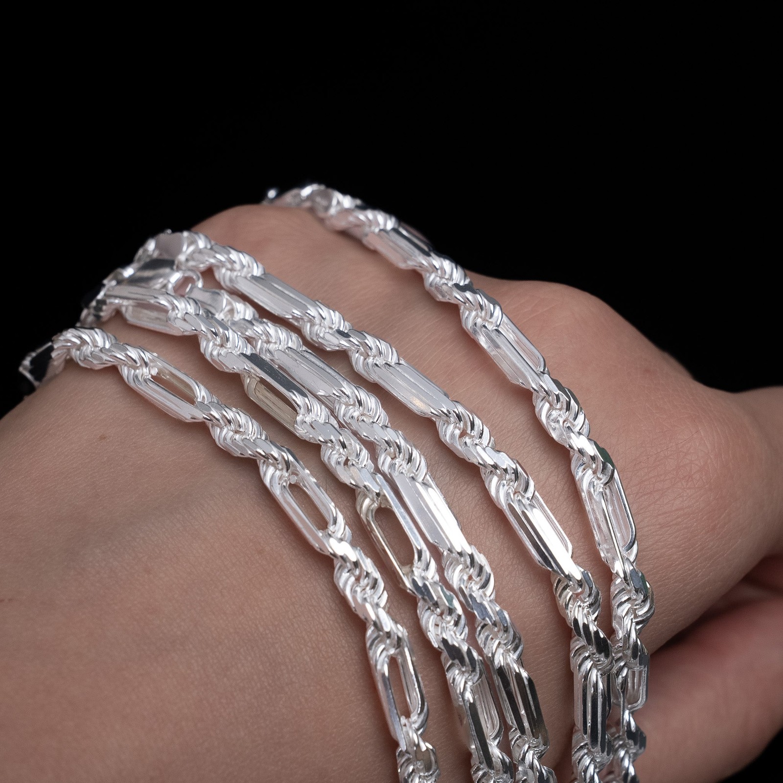 Italian Milano 5mm Chain Figarope Real Solid 925 Sterling Silver Necklace 18-26″