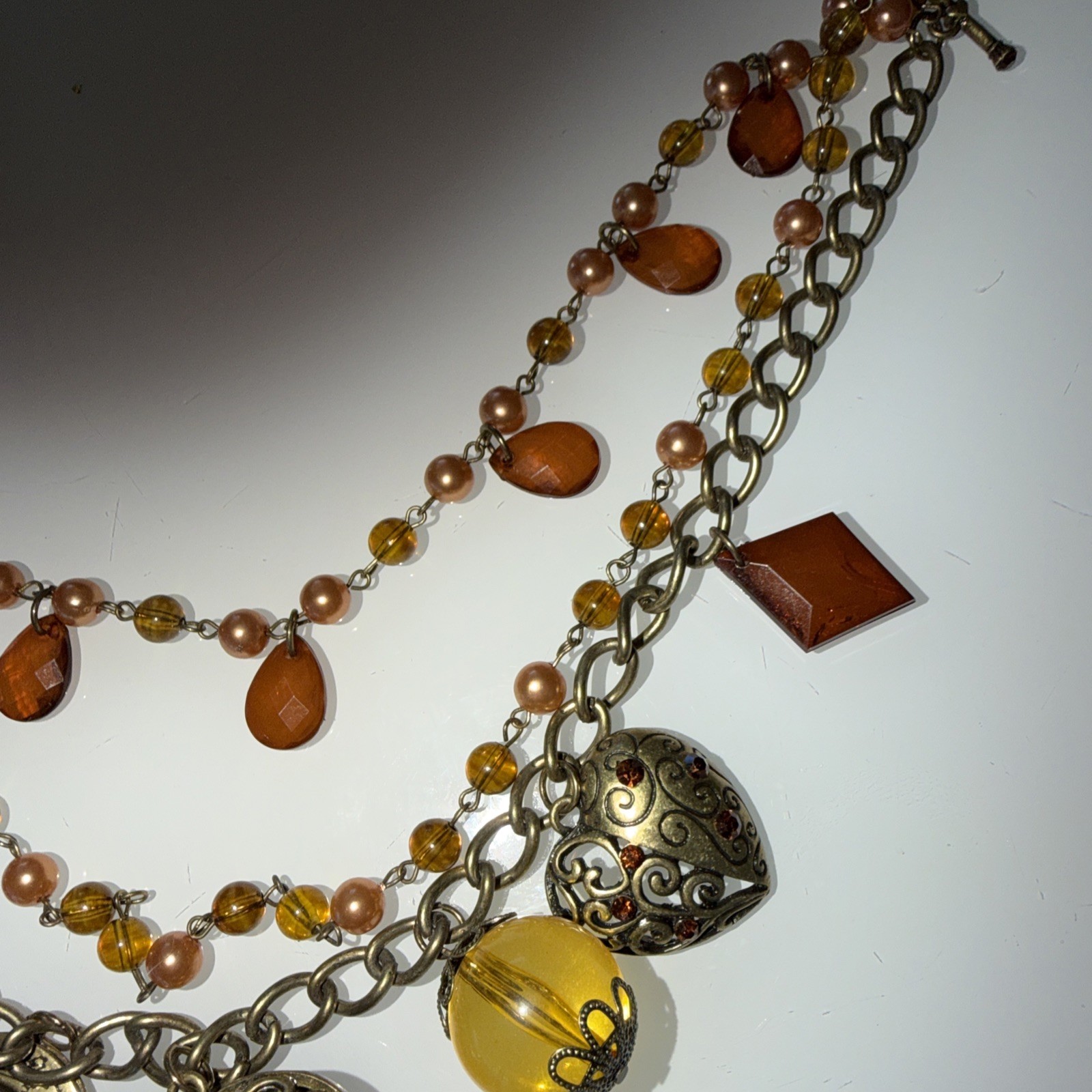 Charm Necklace Gold Mixed Metal Hearts Lock Boho NWT