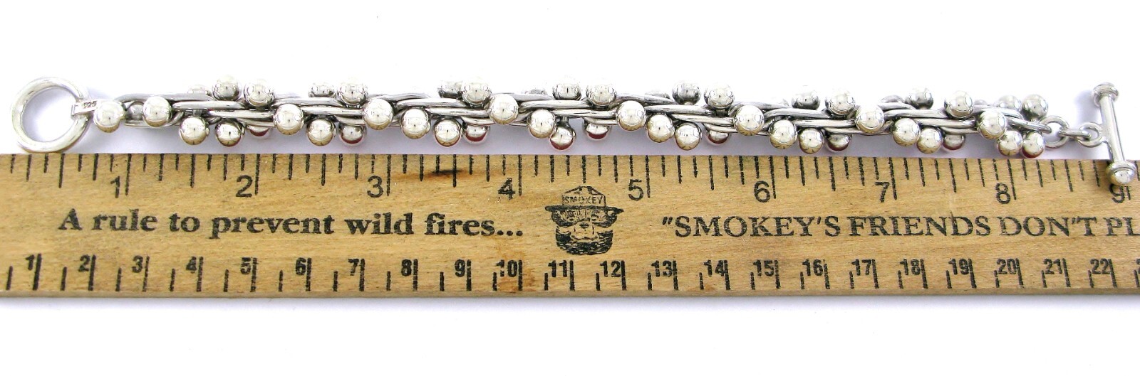 Solid Sterling Silver 925 DNA Beaded Toggle Bracelet 73g