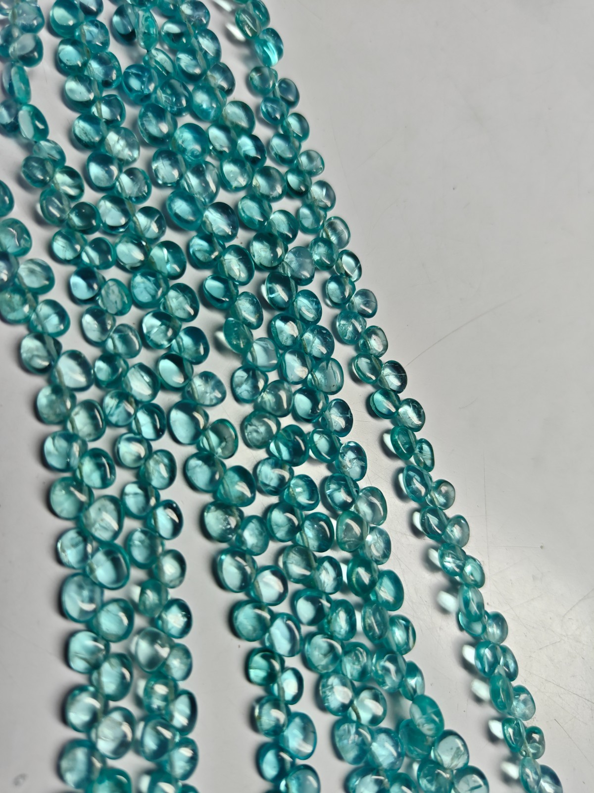 AAA Sky Apatite Gemstone Heart Briolette Smooth 5-5.5 Mm Beads 6″ Strands