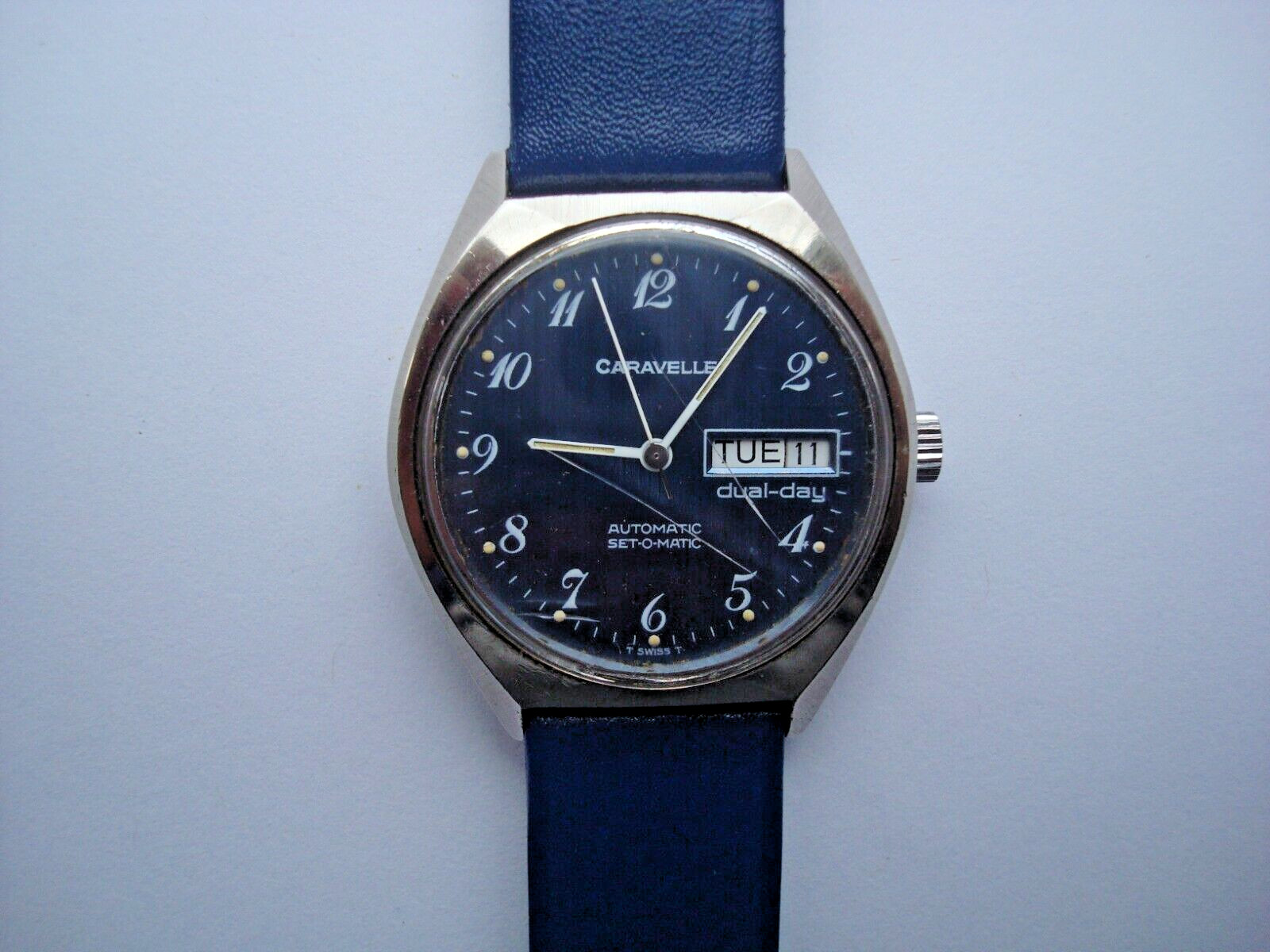 Caravelle Bulova Dual Day Men’s Automatic Watch ETA 2879 Blue Dial New Band Runs