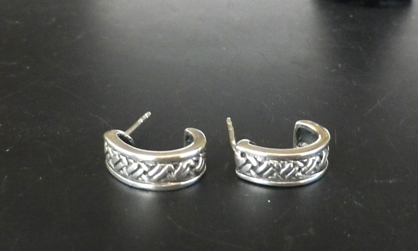 Vintage 925 Sterling Silver Braided Design Half Hoop Earrings 3.2 grams