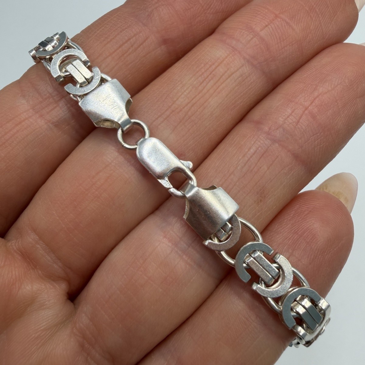 Heavy 925 Sterling Silver Flat Byzantine Fox Tail Chain Necklace Men’s 33g