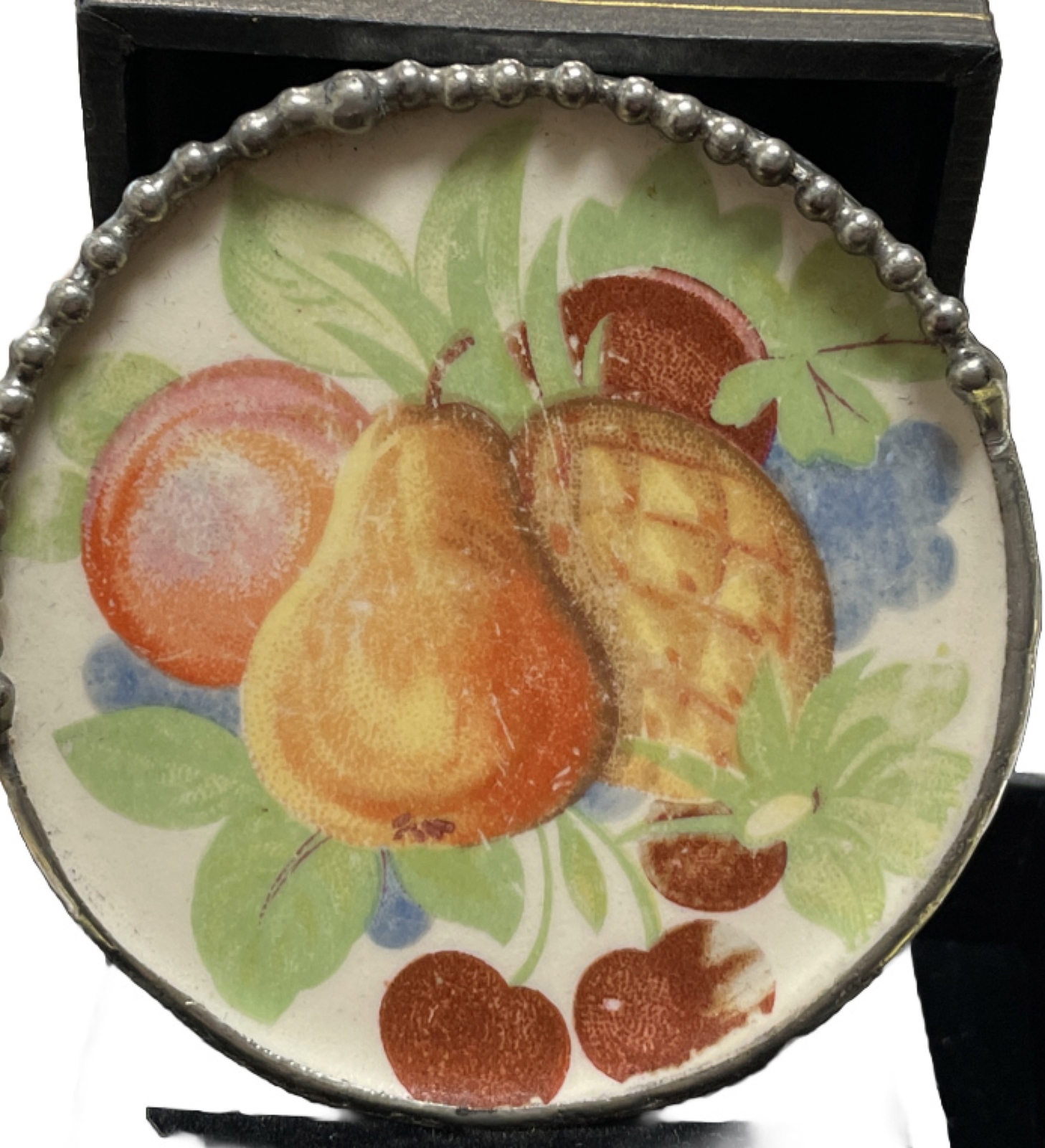 CAMWOOD IVORY UNIVERSAL CAMBRIDGE PAINTED PORCELAIN SILVER REPURPOSE PIN BROOCH