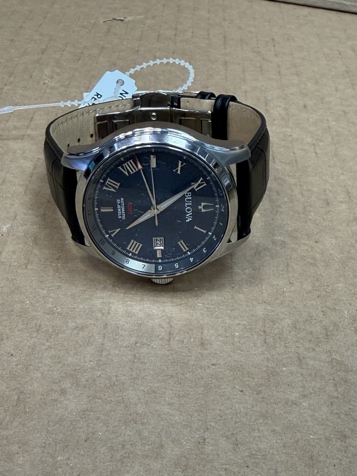 Men’s Bulova Wilton GMT 43mm Automatic Black Leather Blue Dial Watch 96B385