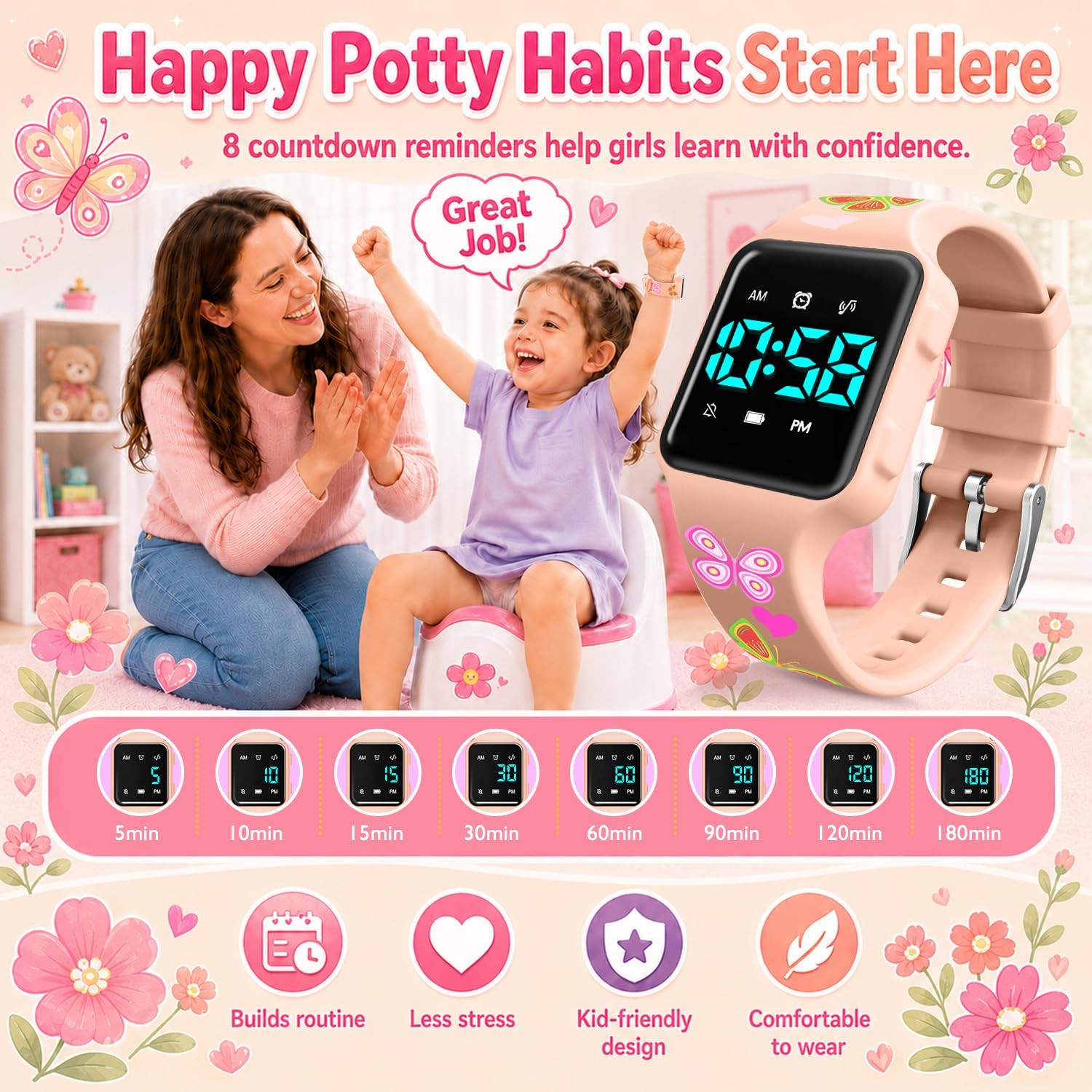 Potty Training Watch for Toddler with Countdown, Alarms, Music or Vibration Aler