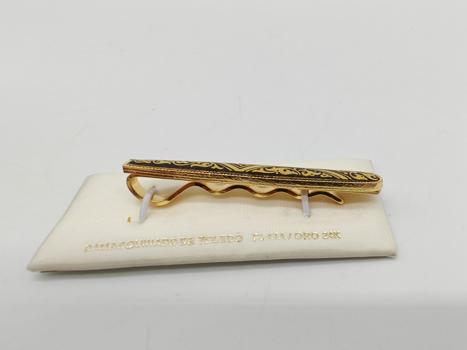 Elegant Damascene Spanish 24K Gold & Steel Men’s Tie Bar Clip Clasp from Spain
