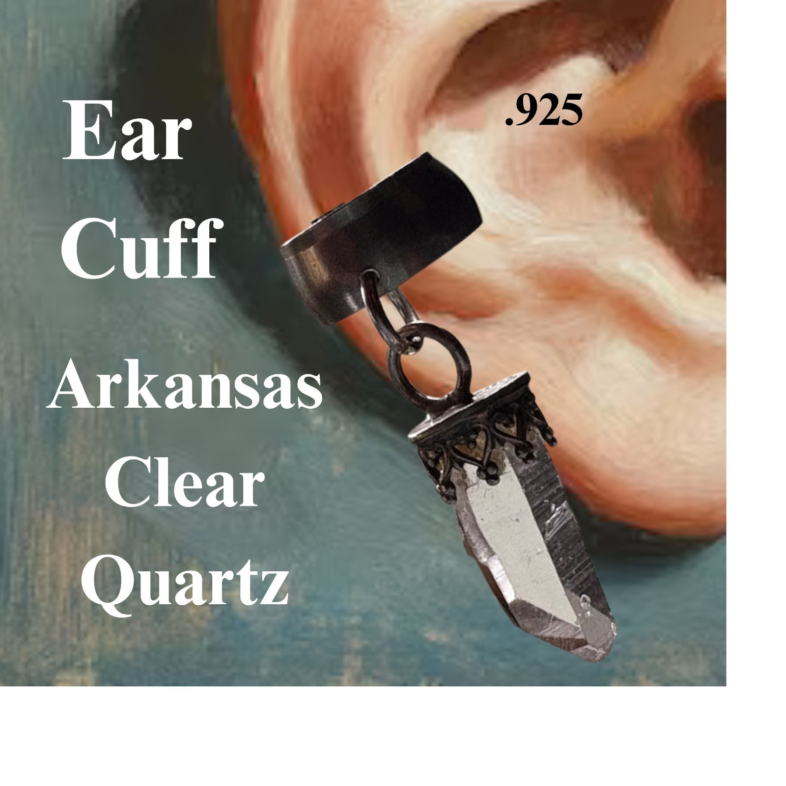 Ear Cuff 925 with Arkansas Clear Quartz Natural Power from Mt. Iada by JKL 616