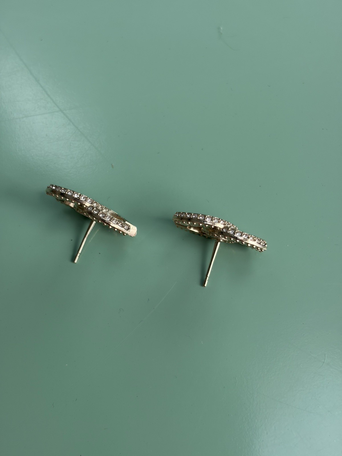 Chanel REV Transparent Crystal CC Logo Classic Statement Stud Earrings New